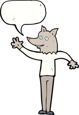 Bir insan tarafından çizilmiş konuşma balonlu kurt adam.