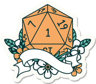 Bir insan tarafından çizilmiş doğal bir d20 zar etiketi.