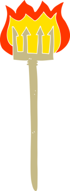 Bir insan tarafından çizilmiş alevli şeytan çatalının düz renk çizimi