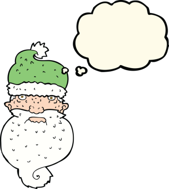 Bir insan tarafından çizilmiş, karikatür karikatürü, acımasız Noel Baba yüzü.