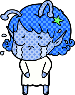 Bir insan tarafından çizilmiş ağlayan uzaylı kız çizgi filmi.