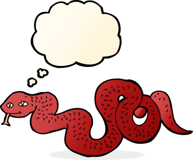 Bir insan tarafından çizilmiş düşünce baloncuklu çizgi film yılanı.