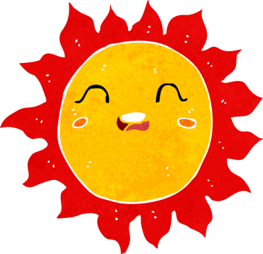 Bir insan tarafından çizilmiş çizgi film güneşi.