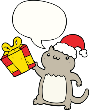 Bir insan tarafından çizilmiş konuşma balonu olan şirin bir çizgi roman kedisi.