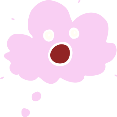 Bir insan tarafından çizilmiş düz renkli karikatür çığlık atan düşünce bulutu