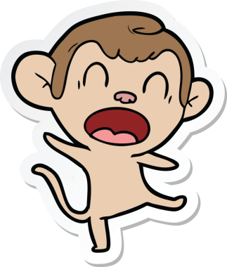 Bir insan tarafından çizilmiş bağıran çizgi film maymununun çıkartması.