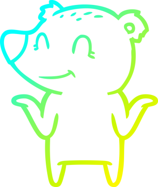 Bir insanın omuzlarını silkeleyen gülümseyen bir ayının soğuk gradyan çizgisi.