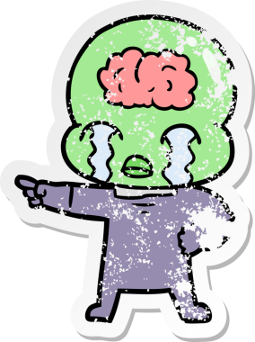 Bir çizgi filmin sıkıntılı çıkartması. Büyük beyin uzaylıları ağlıyor ve bir insan tarafından çiziliyor.