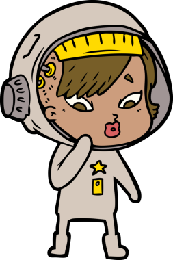 Bir insan tarafından çizilmiş astronot kadın.