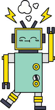 Bir insan tarafından çizilmiş sevimli bir robot karikatürü.