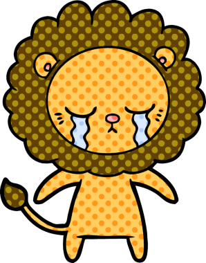 Bir insan tarafından çizilmiş ağlayan çizgi film aslanı.