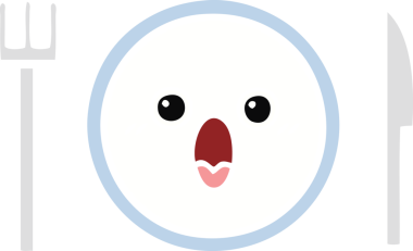 Bir insan tarafından çizilmiş yemek tabağının düz renkli retro karikatürü