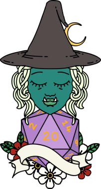 Retro Dövme Biçimi Bir insan tarafından çizilmiş 20 zarlı yarı ork cadı karakteri