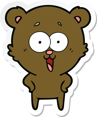 Bir insan tarafından çizilmiş gülen oyuncak ayının çıkartması.