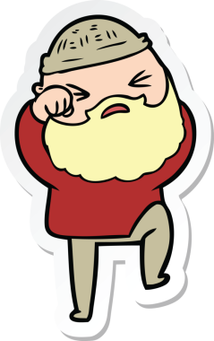 Bir insan tarafından çizilmiş sakallı bir karikatür adamın çıkartması.