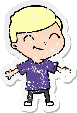 Bir insan tarafından çizilmiş gülümseyen bir çizgi film çocuğunun sıkıntılı çıkartması.