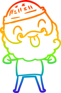 Gökkuşağı gradyan çizgisi sakallı bir adamın bir insan tarafından çizilmiş dili.