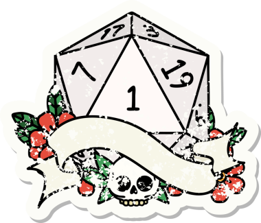 Bir insan tarafından çizilmiş doğal bir d20 zarının grunge çıkartması.