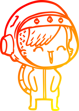 Bir insan tarafından çizilmiş mutlu bir uzay kızının sıcak çizgi çizimi