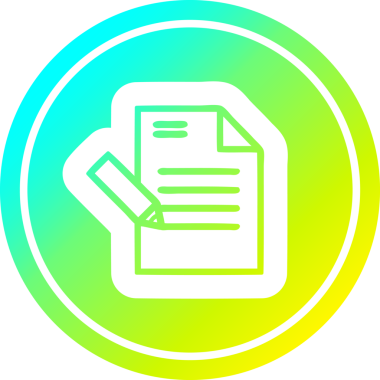 Bir insan tarafından çizilen serin gradyan bitiş ile belge dairesel simgesi yazılıyor