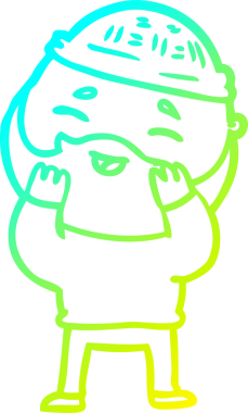 Bir insan tarafından çizilmiş, mutlu, sakallı, çizgi film karakteri.