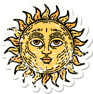 Bir insan tarafından çizilmiş, geleneksel güneş stili bir dövme.