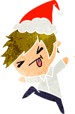 Bir insan tarafından çizilmiş Kawai çocuğunun Noel karikatürü.