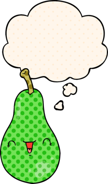 Bir insan tarafından çizilmiş, düşünce baloncuklu çizgi film armudu.