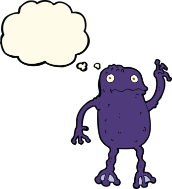 Bir insan tarafından çizilmiş düşünce baloncuklu zehirli kurbağa çizgi filmi.