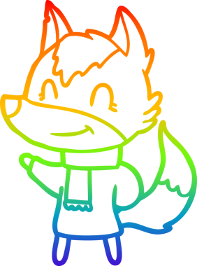 Gökkuşağı gradyan çizgisi, bir insan tarafından çizilmiş kışlık giysili dost bir kurt çizimi.