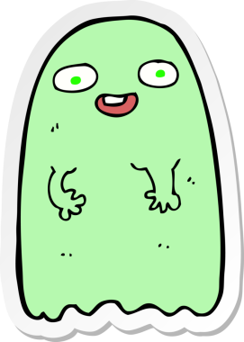 Bir insan tarafından çizilmiş komik bir hayaletin çıkartması.