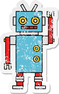 Bir insan tarafından çizilmiş sevimli bir çizgi film robotunun sıkıntılı çıkartması.