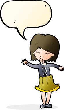 Bir insan tarafından çizilmiş konuşma balonlu bir kadın.