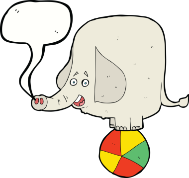 Bir insan tarafından çizilmiş konuşma balonu olan bir sirk fili.