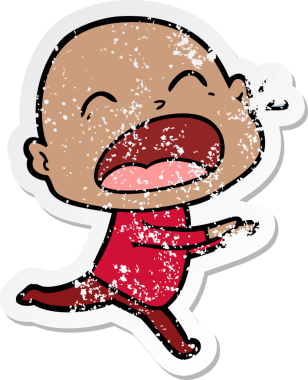 Bir insan tarafından çizilmiş kel bir adam diye bağıran bir çizgi film çıkartması.