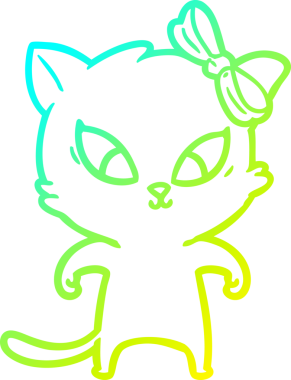 Bir insan tarafından çizilen çizgi film kedisinin soğuk gradyan çizgisi.