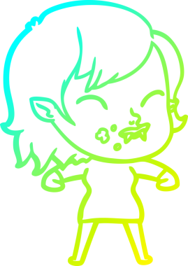 Bir insan tarafından çizilmiş yanağında kan olan vampir bir kızın çizdiği soğuk çizgi.