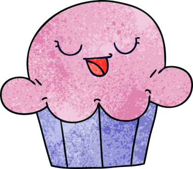 Bir insan tarafından çizilmiş tuhaf bir çizgi film mutlu bir pasta.