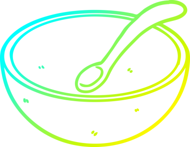 Bir insan tarafından çizilmiş ahşap kâse ve kaşığın soğuk gradyan çizgisi.