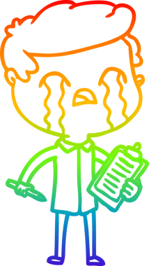 Gökkuşağı gradyan çizimi bir insan tarafından çizilmiş ağlayan bir karikatür satıcısı çizimi