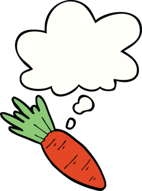 Bir insan tarafından çizilmiş düşünce baloncuklu havuç.