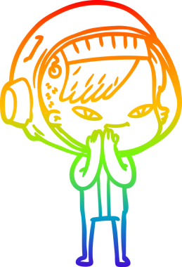 Gökkuşağı gradyan çizgi çizimi bir insan tarafından çizilmiş astronot bir kadın.