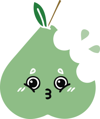 Bir insan tarafından çizilmiş bir armutun düz renkli retro karikatürü