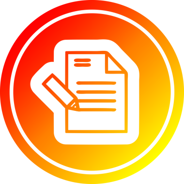 Bir insan tarafından çizilen sıcak gradyan bitiş ile belge dairesel simgesi yazılıyor