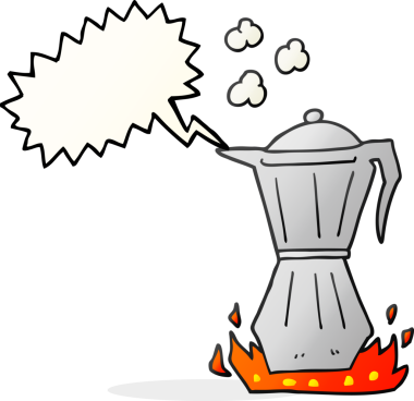 Bir insan tarafından çizilmiş serbest konuşma balonu karikatürü fırın espresso makinesi.