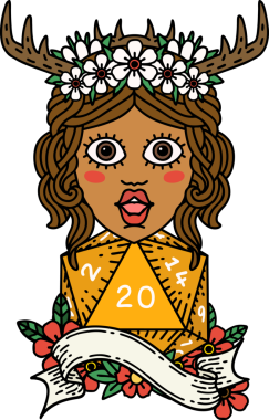 Retro Dövme Tarzı İnsan Druid Bir insan tarafından çizilmiş doğal yirmi zar ile