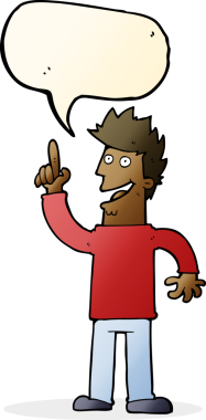 Bir insan tarafından çizilmiş konuşma baloncuğuyla harika bir fikri olan karikatürist.