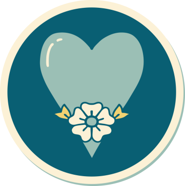 Bir insan tarafından çizilmiş geleneksel bir kalp ve çiçek stiliyle dövme çıkartması.