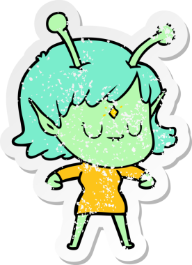 Bir insan tarafından çizilmiş uzaylı bir kızın sıkıntılı çıkartması.