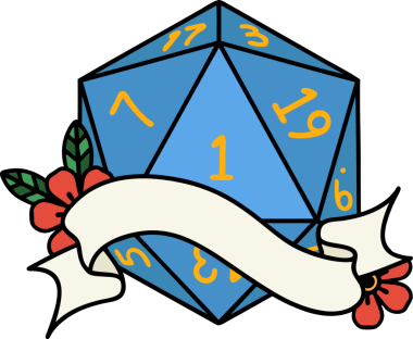 Retro Dövme Biçimi Doğal Bir d20 zar bir insan tarafından çizildi